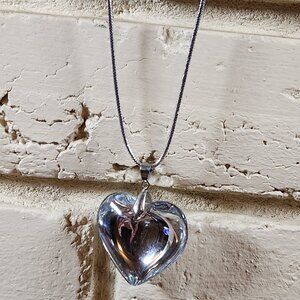 New Womens Murano Blown Glass Silver Heart Necklace  18"
